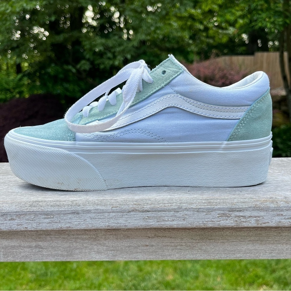 Vans Old Skool Stackform Soft Suede Side Stripe Baby Blue & White Shoes Sz 7.5 - Picture 5 of 16